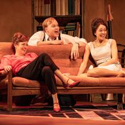 Katy Stephens as Martha, Ben Hall as Nick, and Leah Haile as Honey in Edward Albee’s Who’s Afraid of Virginia Woolf?