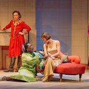 Kara Tointon as Constance, Gloria Onitiri as Marie-Louise, Amy Vicary-Smith as Martha and Sara Crowe as Mrs Culver in The Constant Wife.