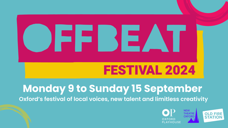Offbeat Festival logo on a blue background with dates and venue logos.