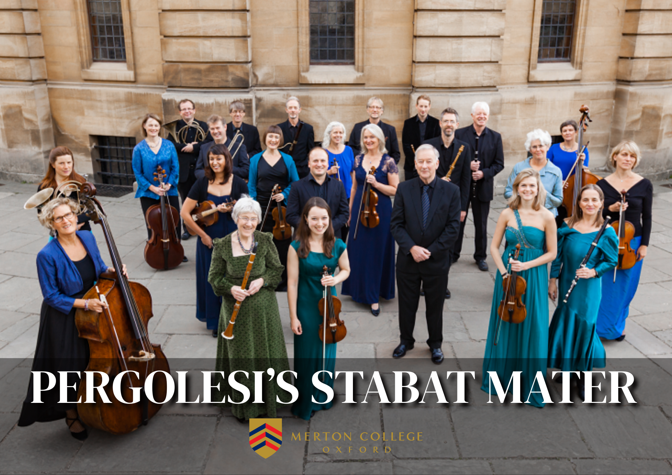 Performers gathered outside a venue holding their instruments