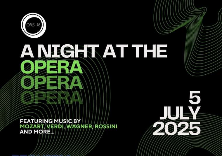 The title of the event against a green and black graphic design background