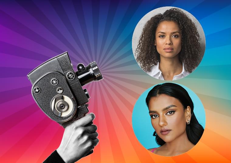Speakers looking at camera against a coloured background