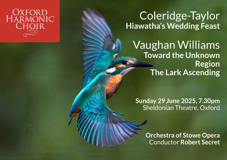 The title of the event, against a green background, with a coloured bird in flight