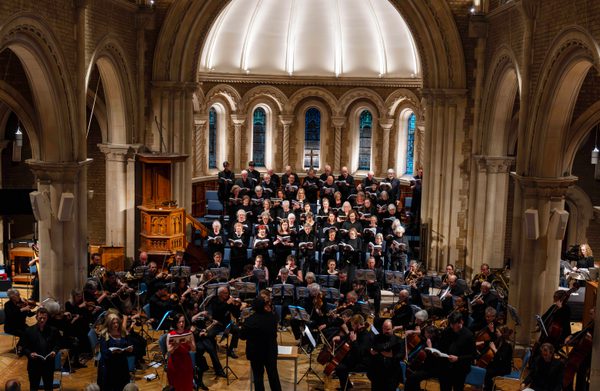 A choir performing in a church