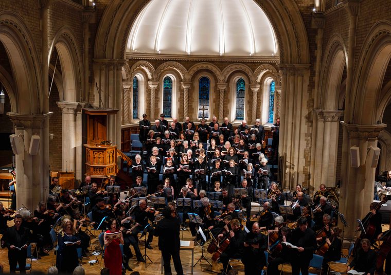 A choir performing in a church