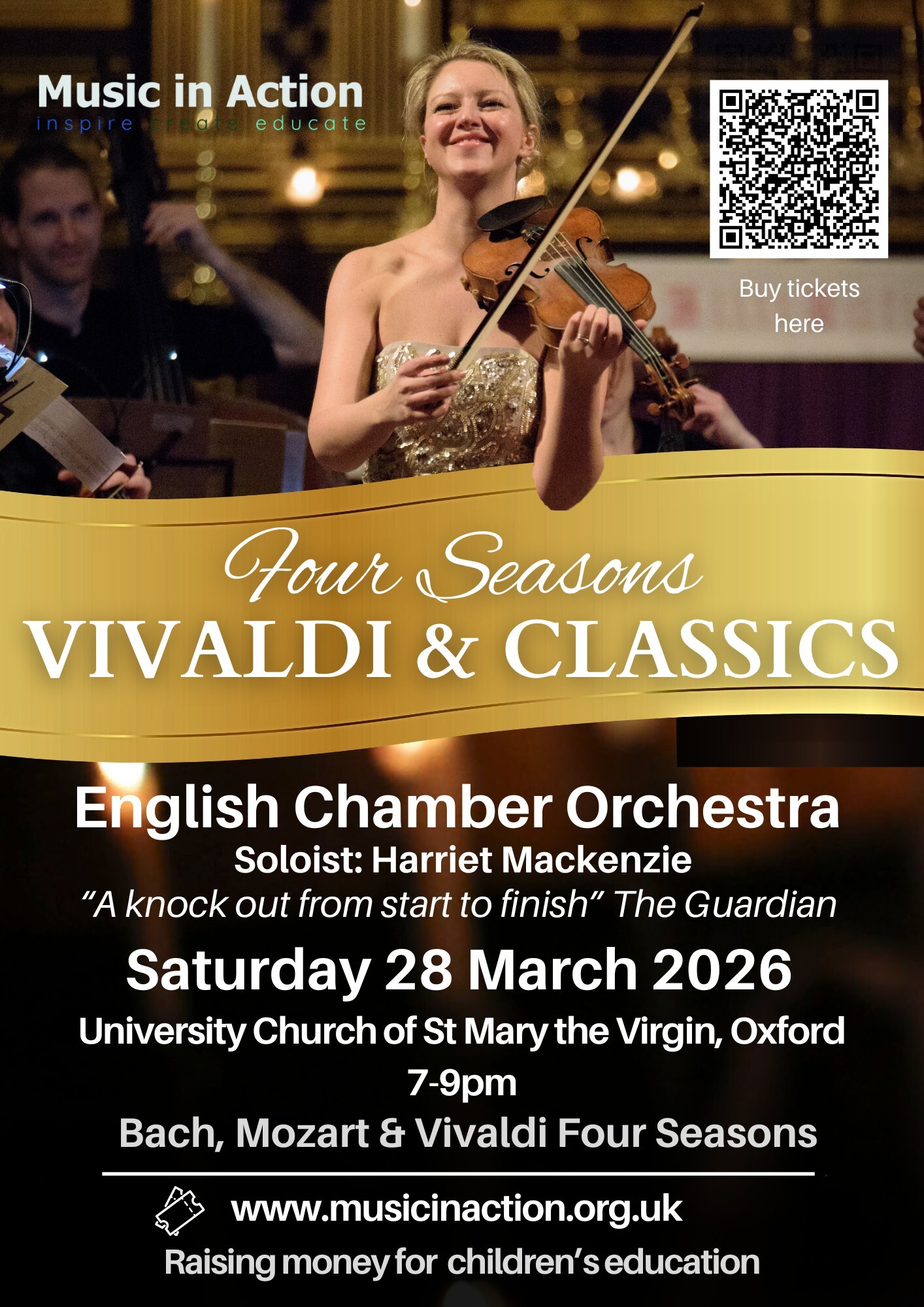 The performer playing their instrument and a title and programme description