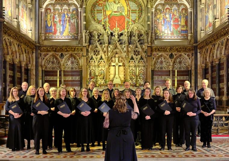 A choir performing in a church