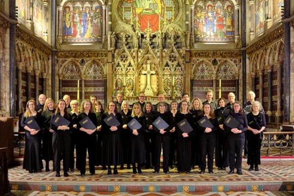 A choir performing in a church