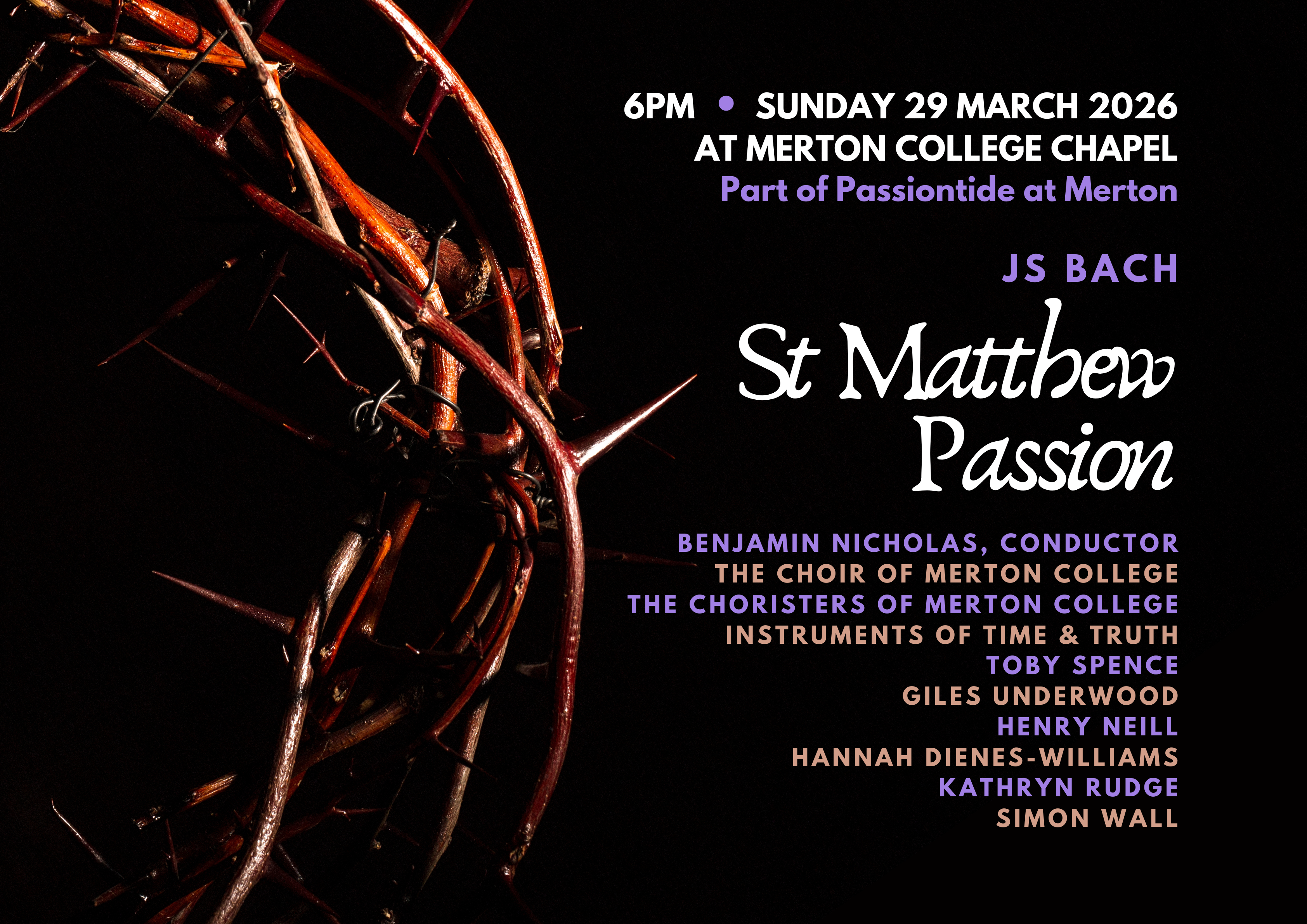 A crown of thorns, with the event title and information on the right