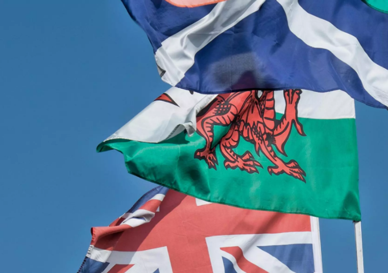 The various flags of the United Kingdom countries